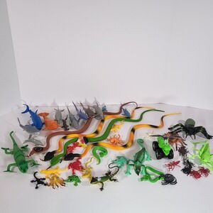 Lot of 45 Mixed Plastic Animal Figures Snakes Insects Lizards Toy Set